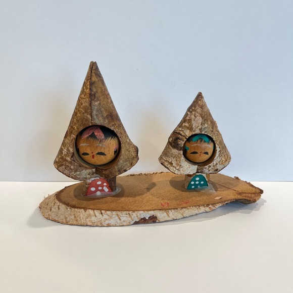 Ornament Kokeshi Pair Kamikochi Alps Japan Souvenir Local Toy Japanese Doll Old - Picture 10 of 10